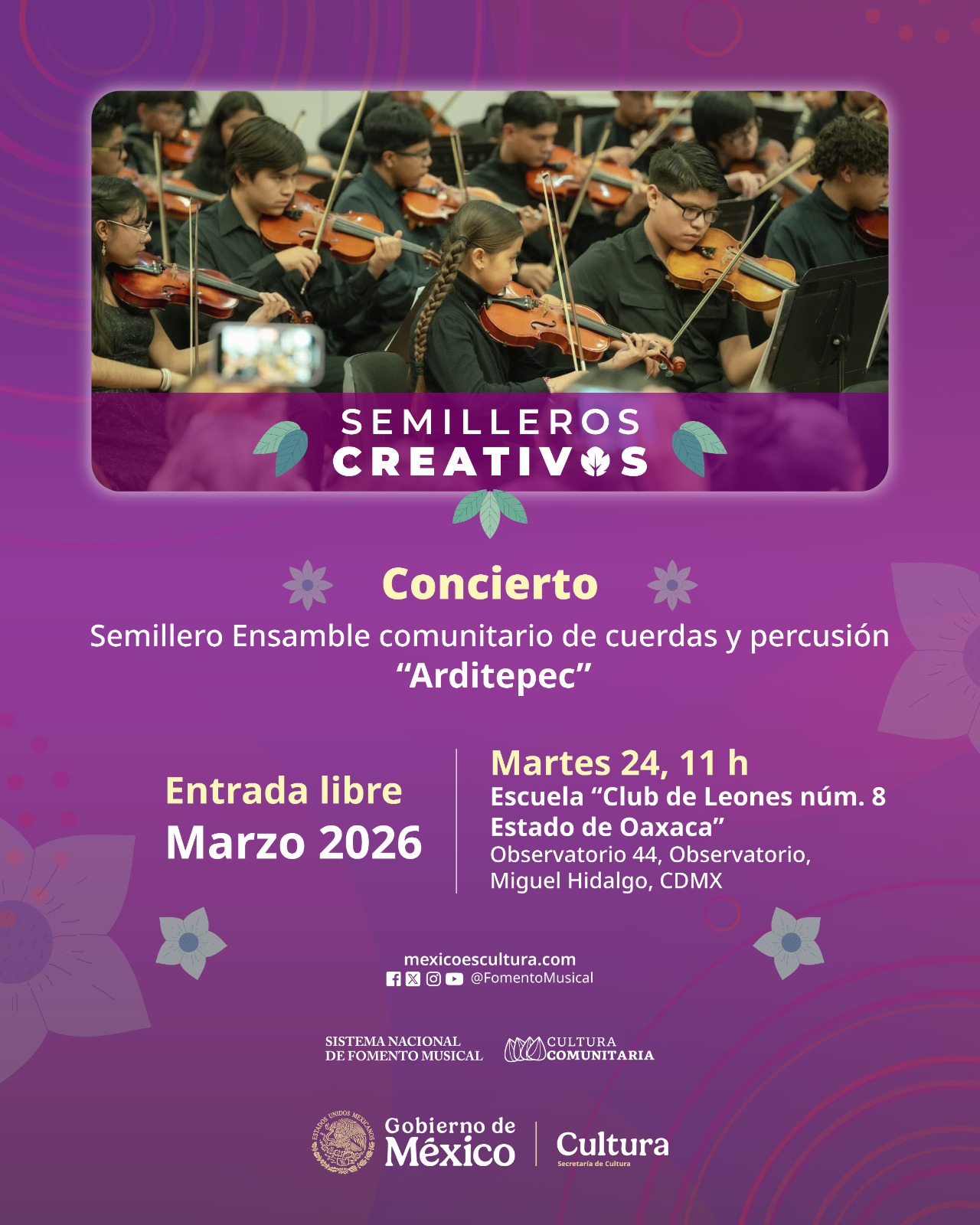 Actividad Cultural Comunitaria: Concierto Escuela “Club de Leones núm. 8 Estado de Oaxaca”